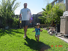 Hunter gets to test out his boots on the lawn.
