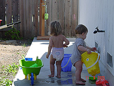 Hunter fills his bucket.