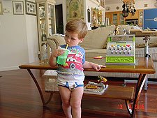 Hunter drinking his water.