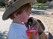 Hunter takes a break for water.