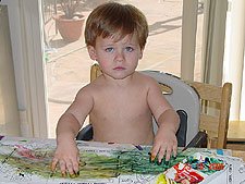 Hunter finger painting.