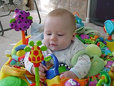 Notice Hunter is wearing his turtle like a purse.