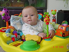 Hunter shows a little smile and a bit of drool.