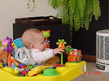 Hunter likes the furry dog...