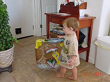 Hunter takes his box for a walk.