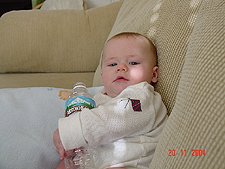 Playing with an empty water bottle...