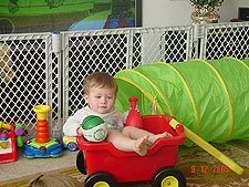 Hunter kicks back in the wagon. 