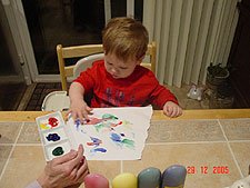 Hunter finger painting.