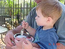 Hunter eating ice cream cake