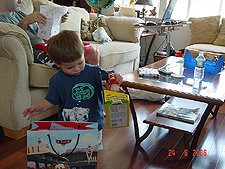 Hunter opening a present