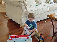 Hunter opening a present