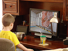 Hunter takes a break to play Half-Life.
