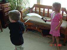 Hunter and Jordan sword fighting