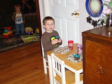 Hunter blue from his cupcake!