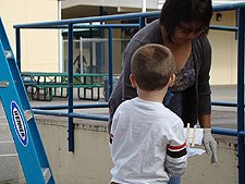 Hunter checking to see if his egg broke.