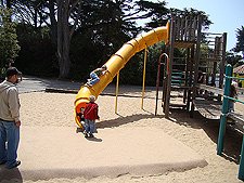 Hunter coming down the slide