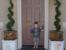 Hunter by the new trees.