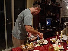 Dave gives Hunter some gravy.