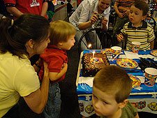 Wolfie blowing out the candles