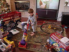 Hunter vacuuming